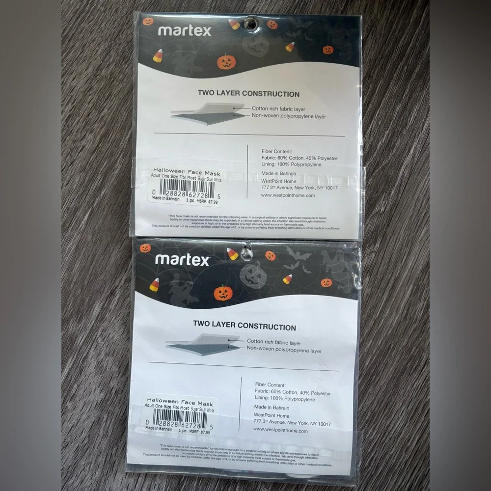 2pk Martex Dual Layer Halloween Face Mask